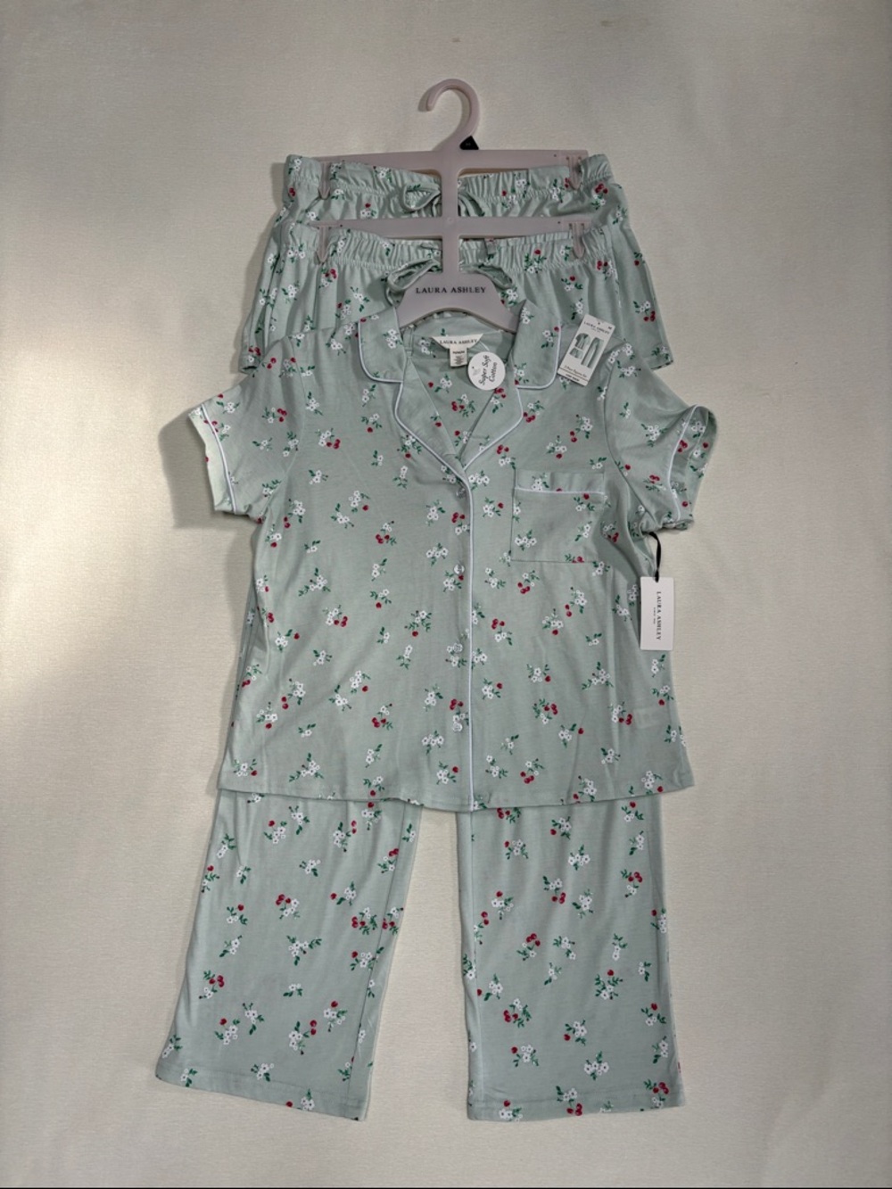 Laura Ashley Cotton Cherry Flower print Pajama Set - top, pants, shorts